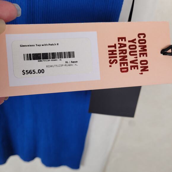 NWT Rochas Paris Blue Ribbed Logo Tank Top Size XL Designer Luxe Minimalist - Picture 9 of 13